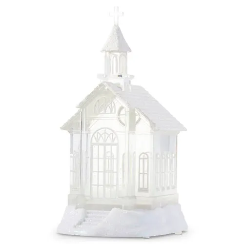 10.5" Lighted Swirling Glitter Church Water Globe