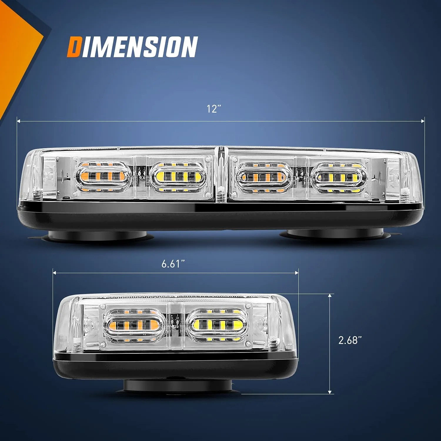 12 Inch 48 Leds Roof Top Amber Mix White Emergency Strobe Light 2PCS