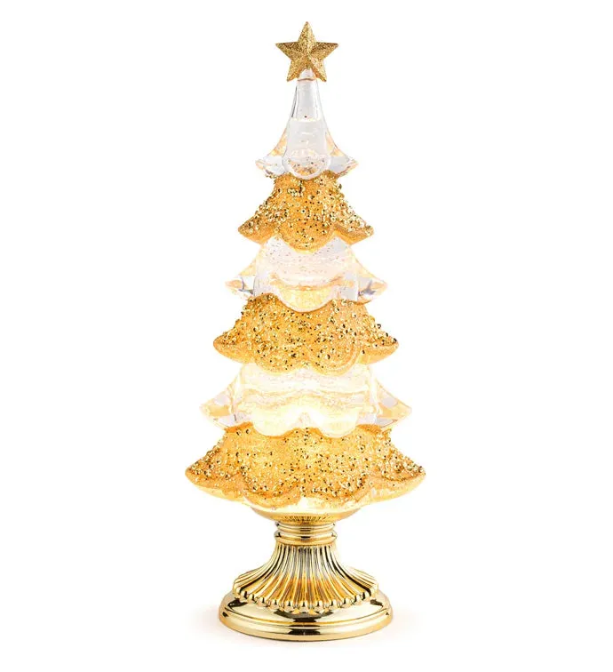 13" Lighted Gold Tree Snow Globe