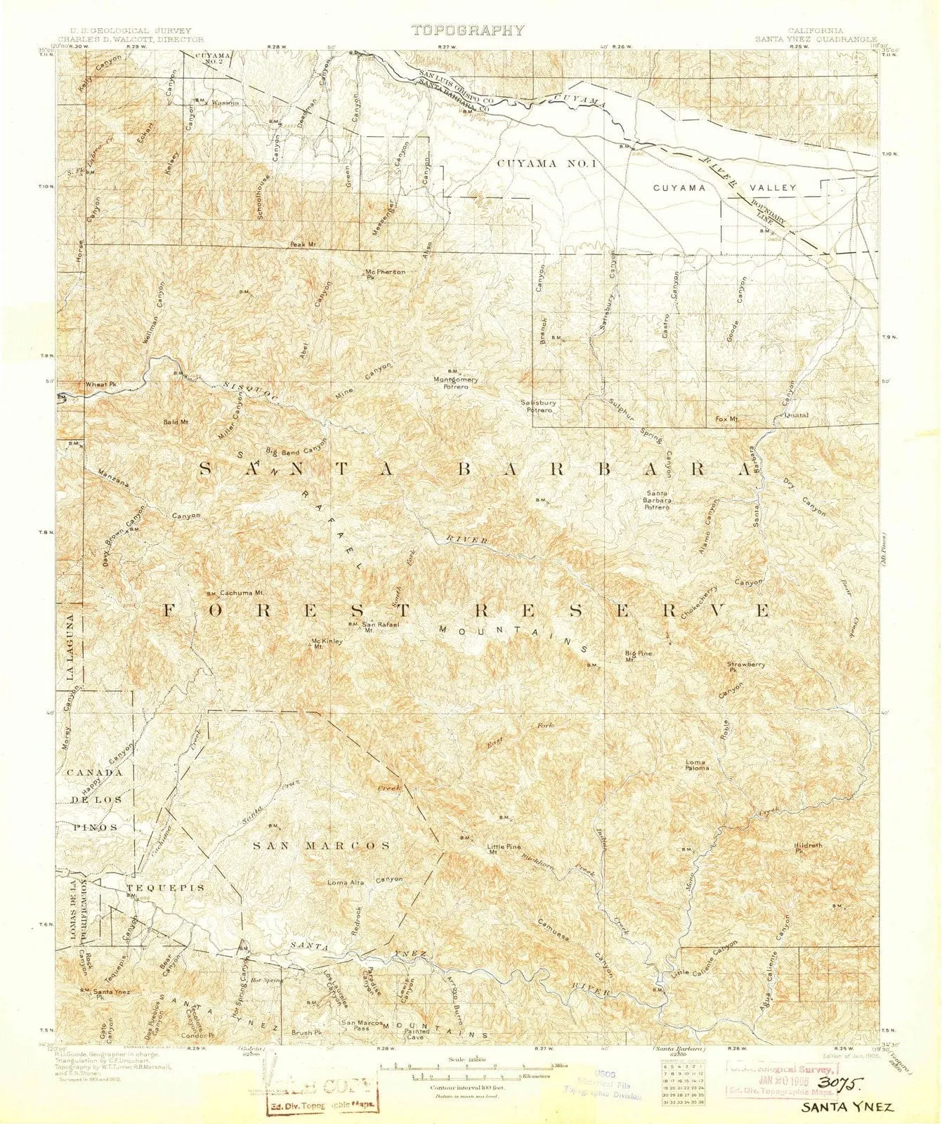 1905 Santa Ynez, CA - California - USGS Topographic Map