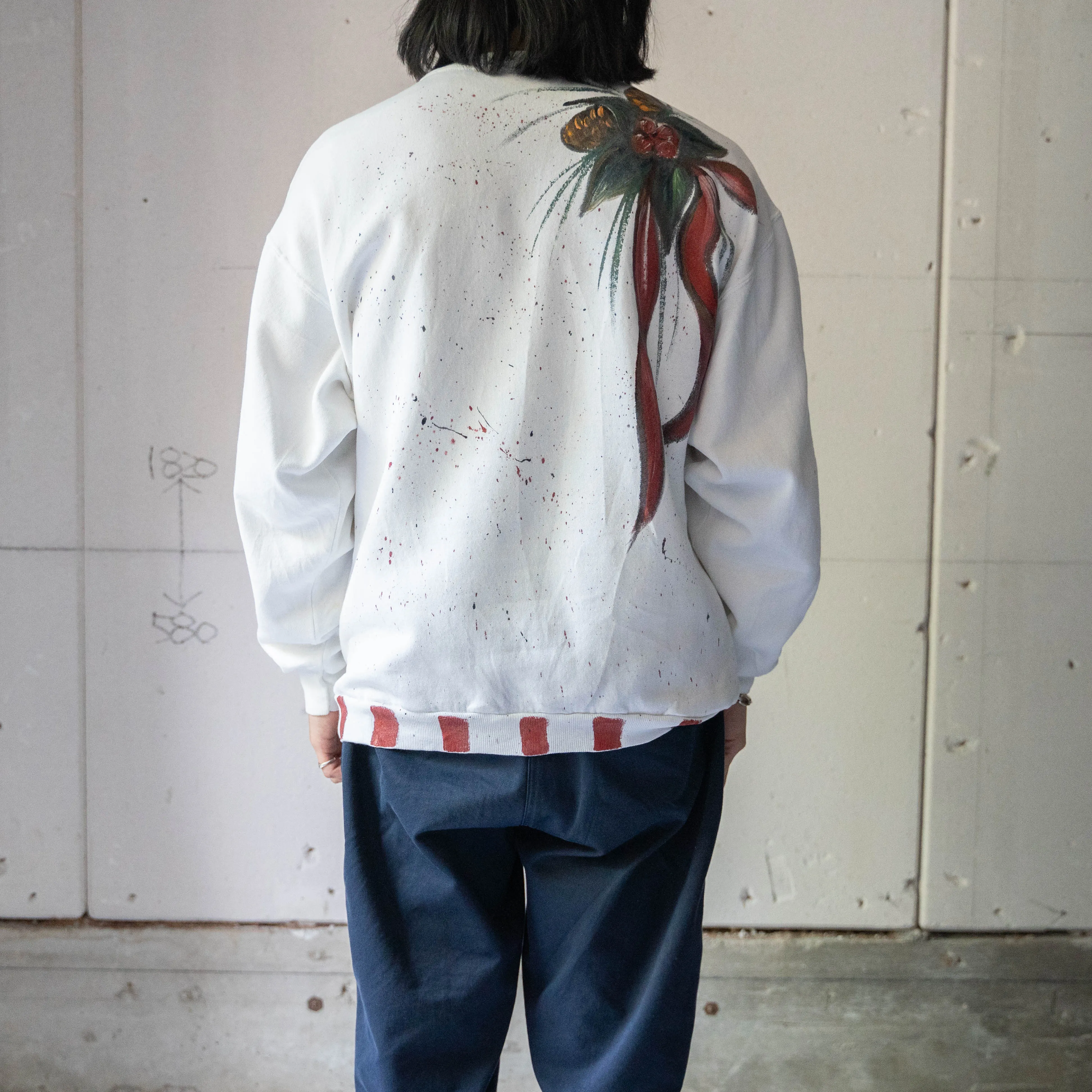 1980-90s USA  artistic hand painted sweat 'Santa Claus'