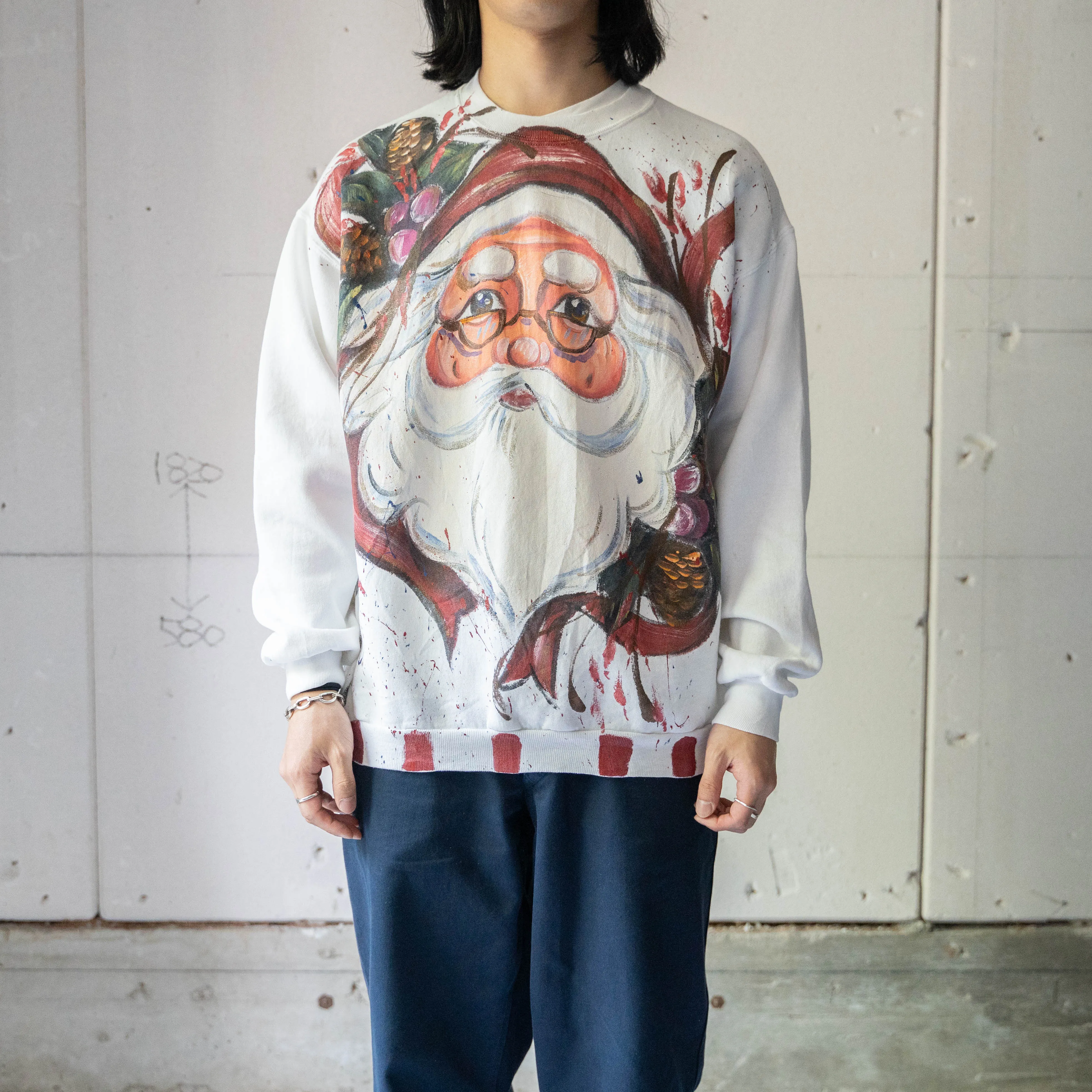 1980-90s USA  artistic hand painted sweat 'Santa Claus'