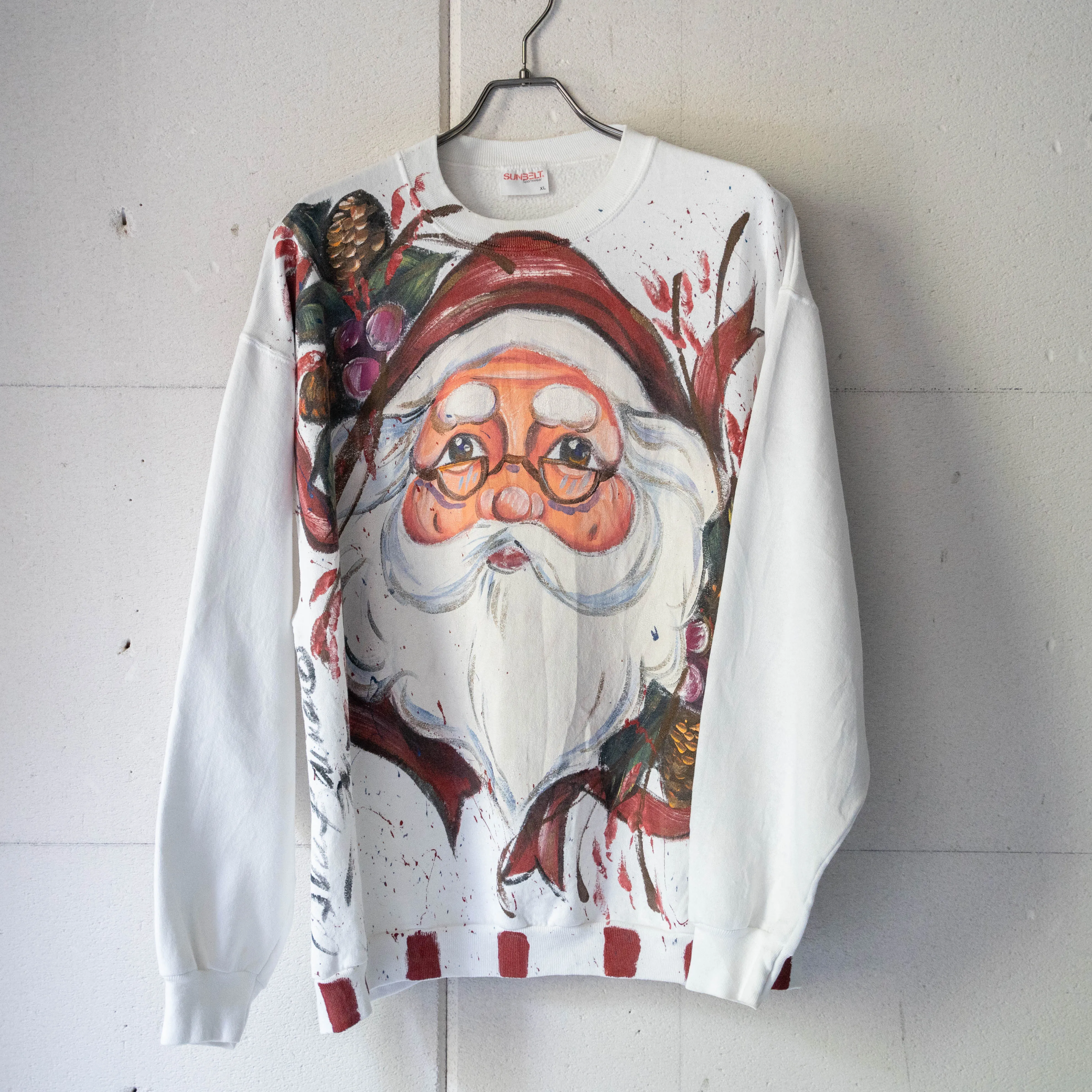 1980-90s USA  artistic hand painted sweat 'Santa Claus'