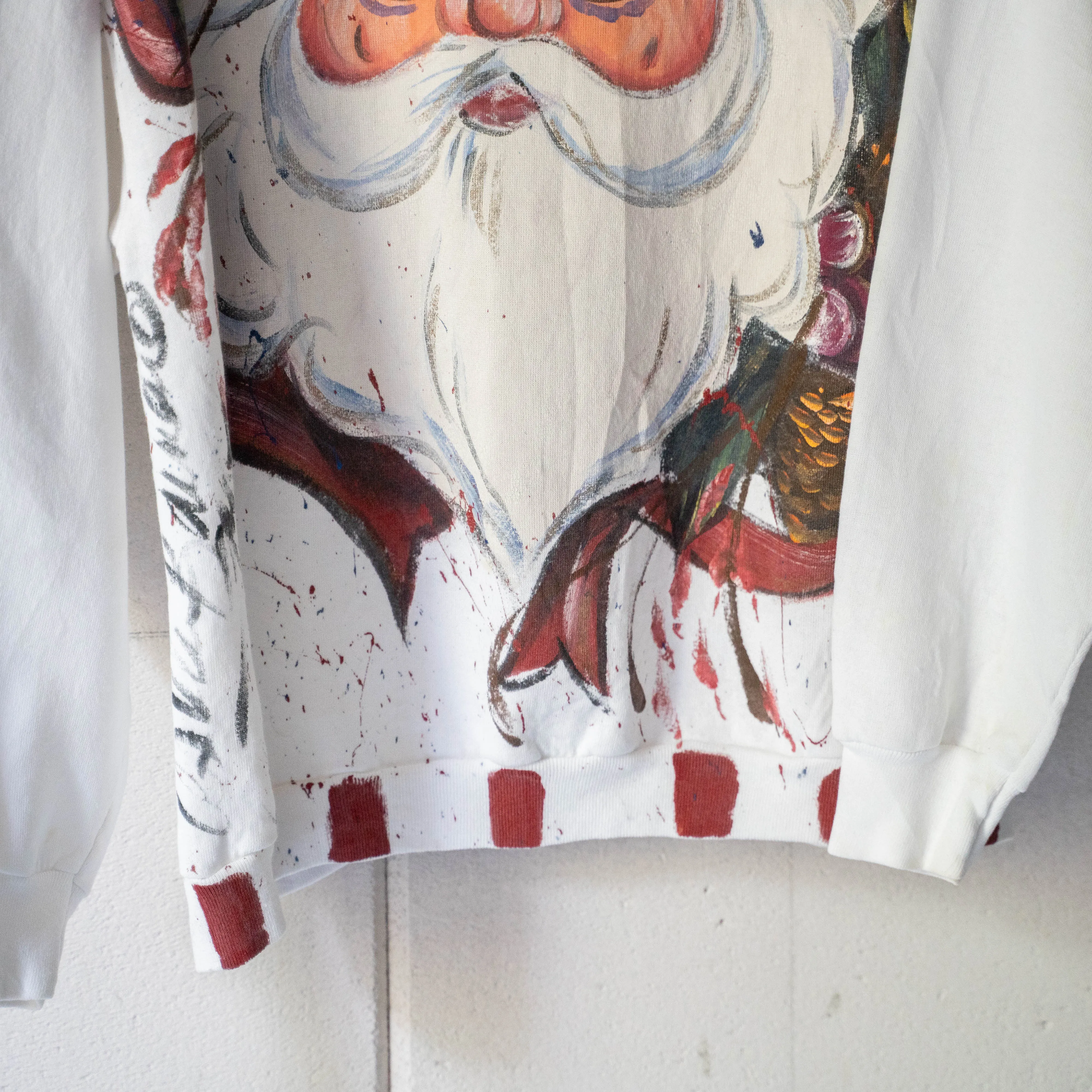 1980-90s USA  artistic hand painted sweat 'Santa Claus'