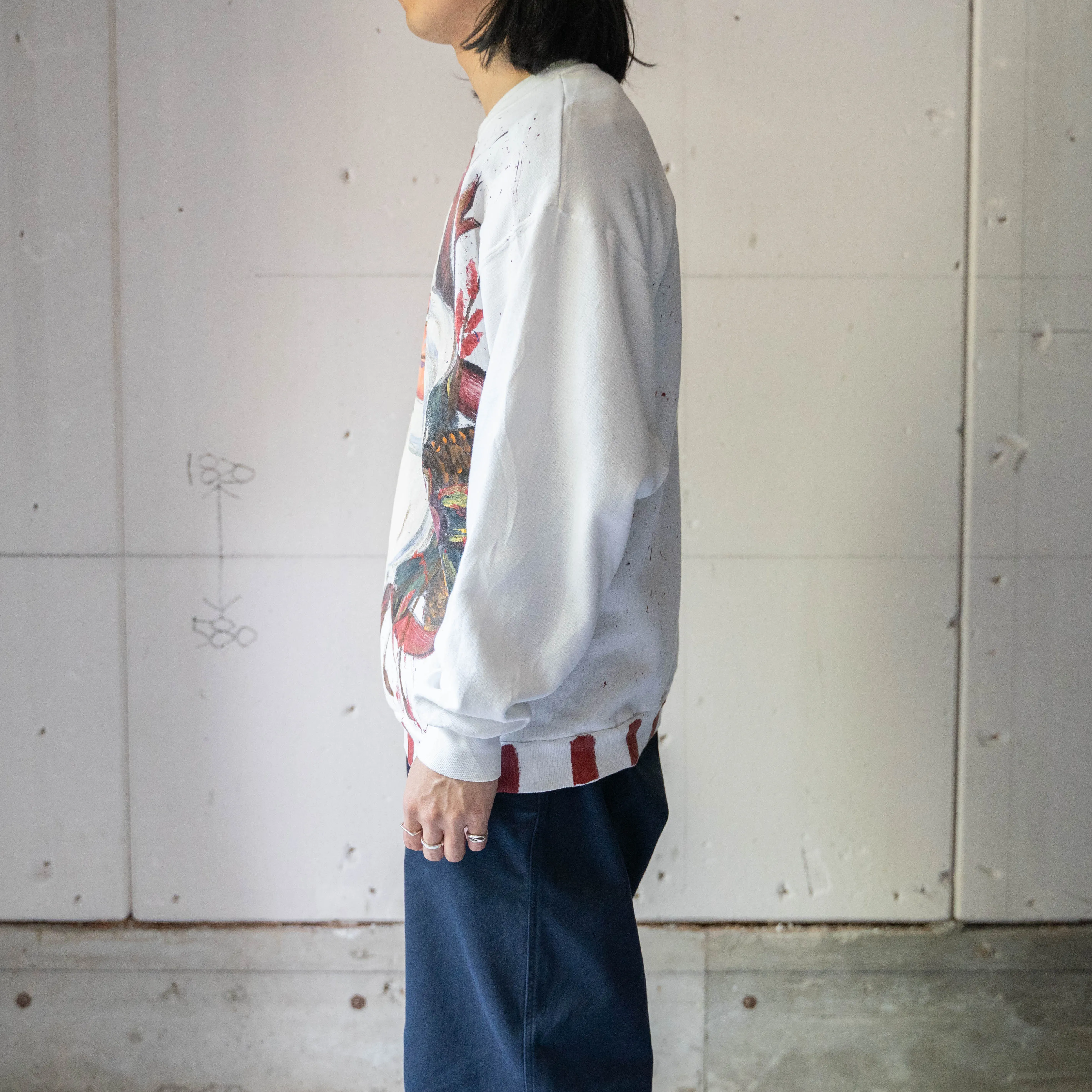 1980-90s USA  artistic hand painted sweat 'Santa Claus'