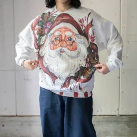 1980-90s USA  artistic hand painted sweat 'Santa Claus'