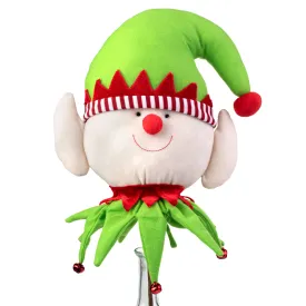 20" Fabric Elf Head With Bells Pick: Lime & Red