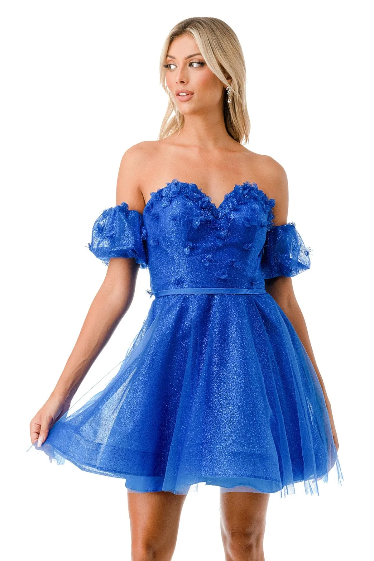 3D Floral Short Glitter Dress by Coya S2748B
