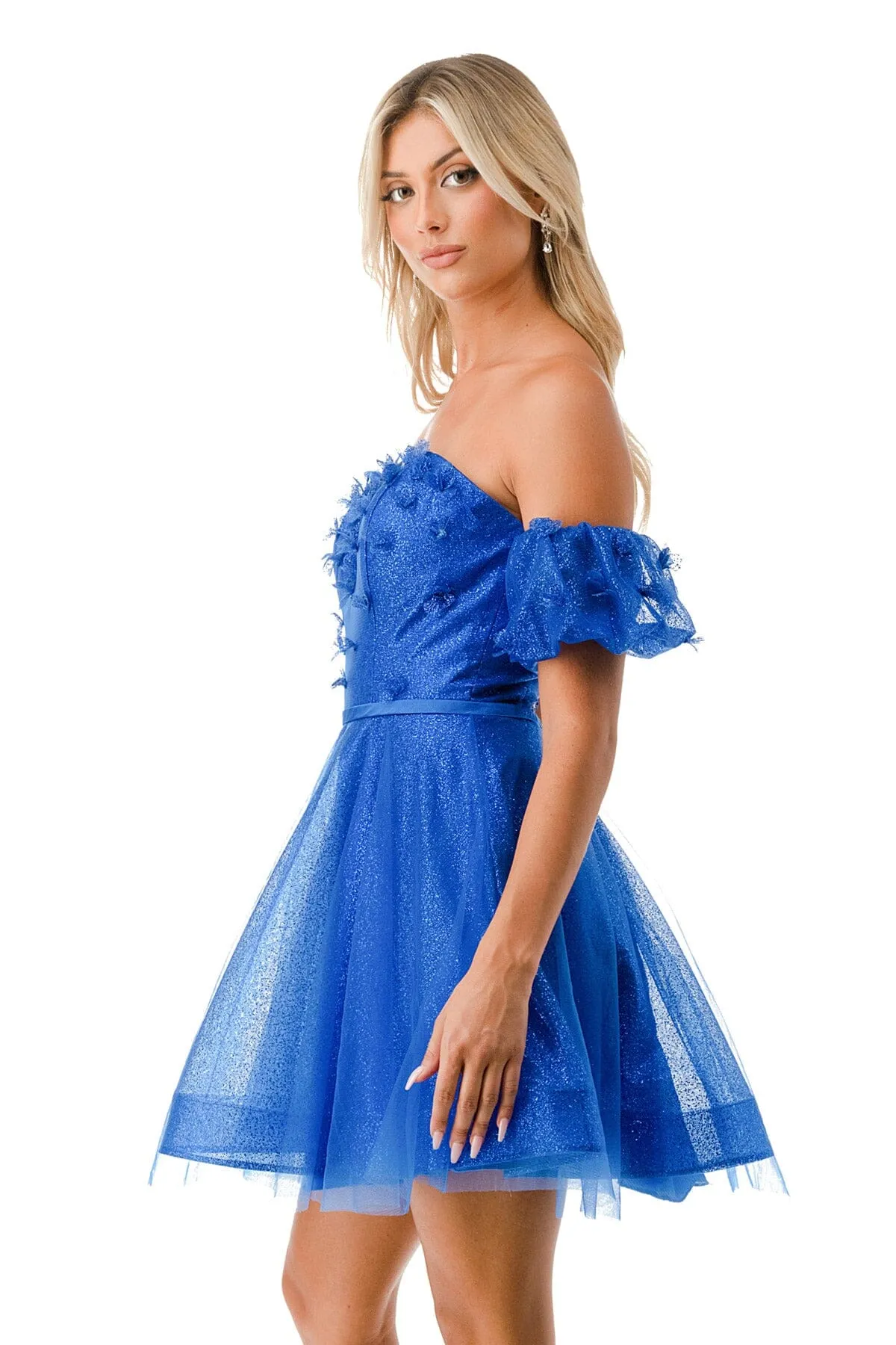 3D Floral Short Glitter Dress by Coya S2748B
