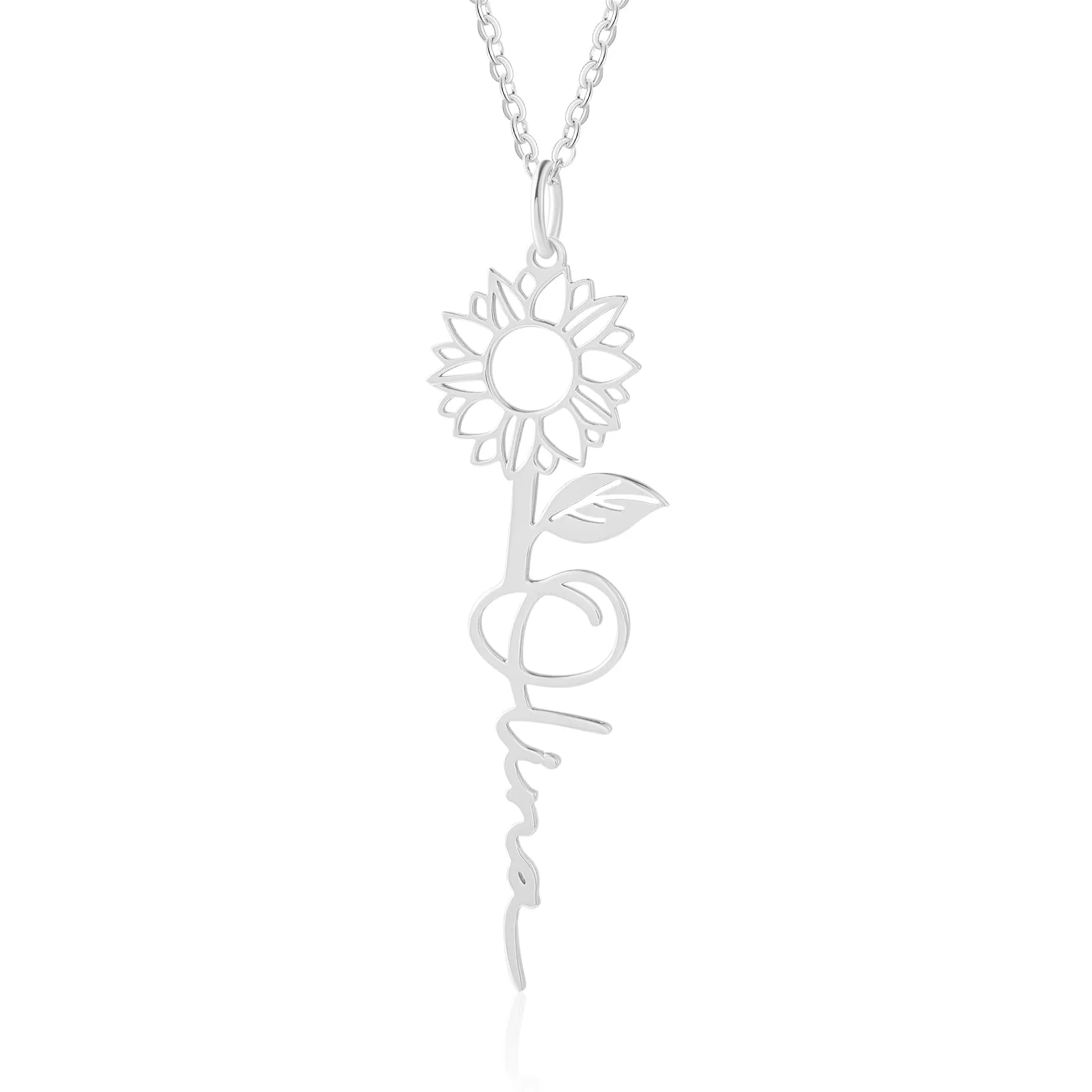 4FunGift® Personalized Birth Flower Necklace for Girls Women Flower Pendant Name Necklace Birth Flower Jewelry Gift Birthday Gift for Her Best Friend Girlfriend Women Girl Wife