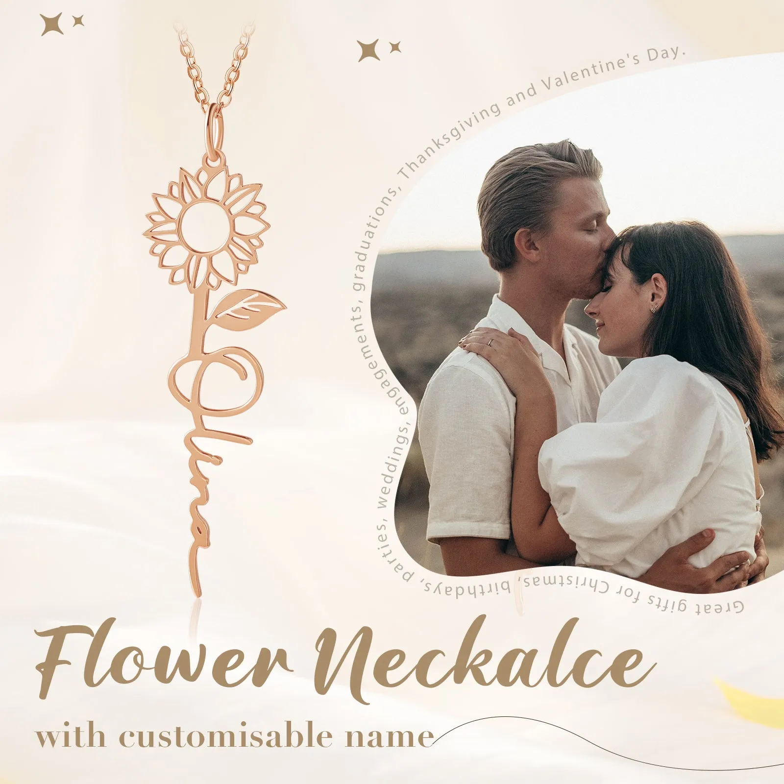 4FunGift® Personalized Birth Flower Necklace for Girls Women Flower Pendant Name Necklace Birth Flower Jewelry Gift Birthday Gift for Her Best Friend Girlfriend Women Girl Wife