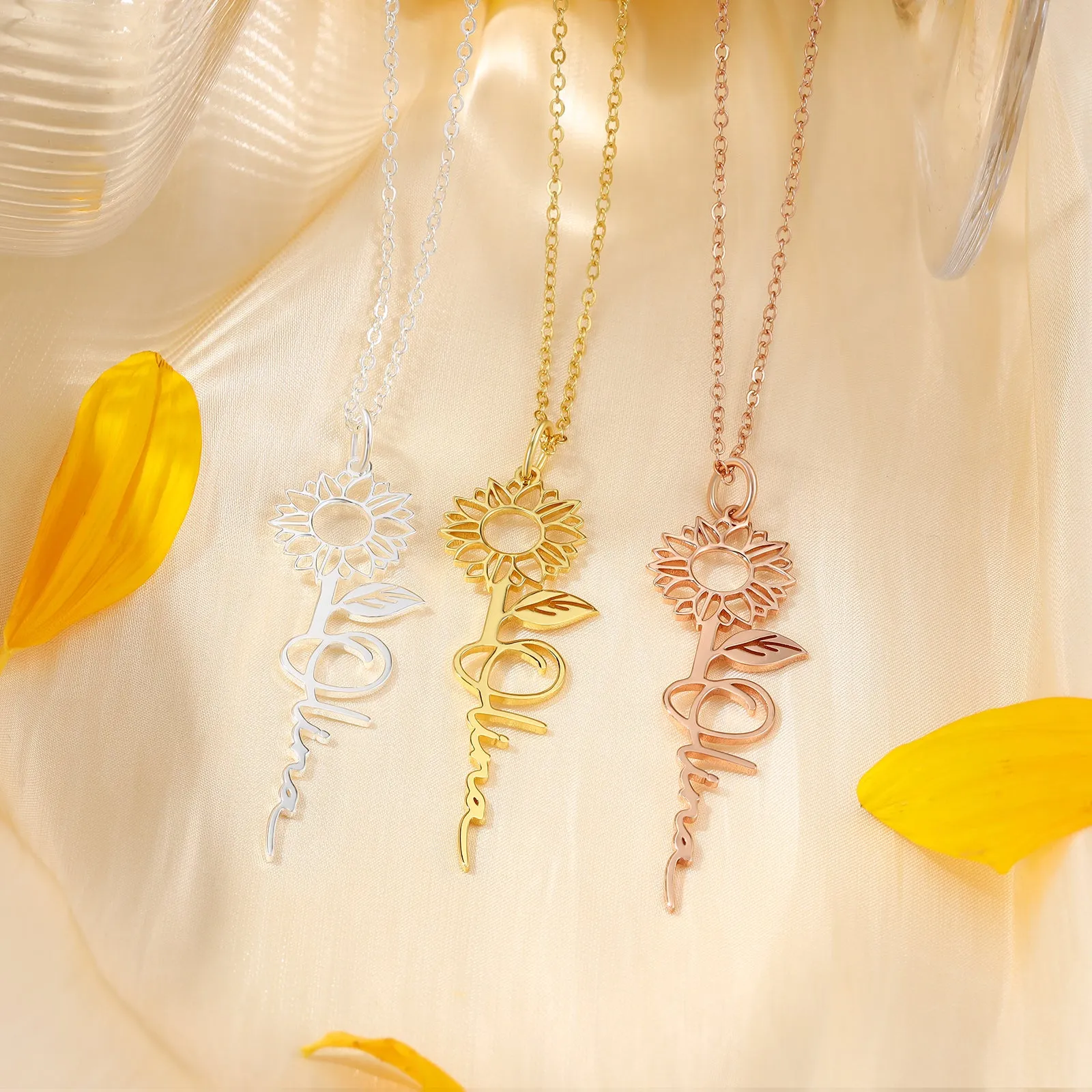 4FunGift® Personalized Birth Flower Necklace for Girls Women Flower Pendant Name Necklace Birth Flower Jewelry Gift Birthday Gift for Her Best Friend Girlfriend Women Girl Wife