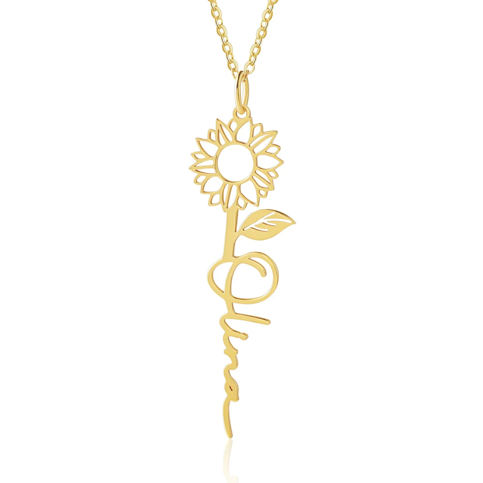 4FunGift® Personalized Birth Flower Necklace for Girls Women Flower Pendant Name Necklace Birth Flower Jewelry Gift Birthday Gift for Her Best Friend Girlfriend Women Girl Wife