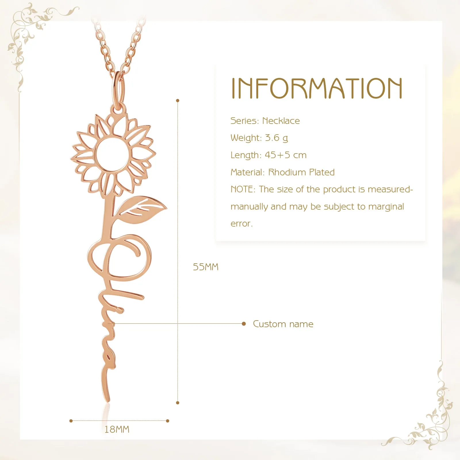 4FunGift® Personalized Birth Flower Necklace for Girls Women Flower Pendant Name Necklace Birth Flower Jewelry Gift Birthday Gift for Her Best Friend Girlfriend Women Girl Wife