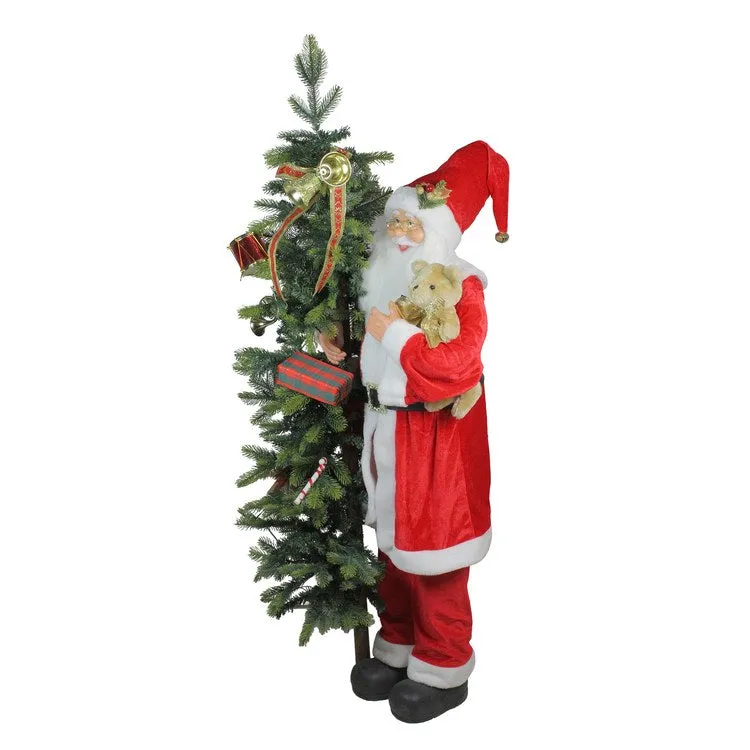 50" Musical Standing Santa Claus Figurine with Lighted Christmas Tree and Teddy Bear