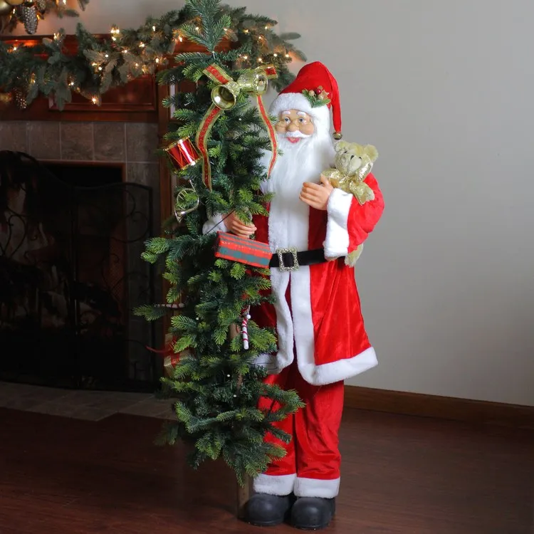 50" Musical Standing Santa Claus Figurine with Lighted Christmas Tree and Teddy Bear