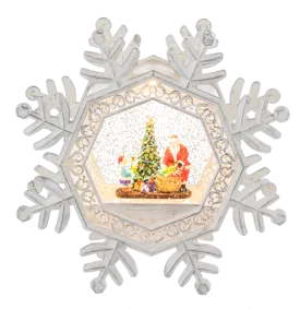 9.25" LED Light Up Shimmer Santa Scene Snowflake Snow Globe