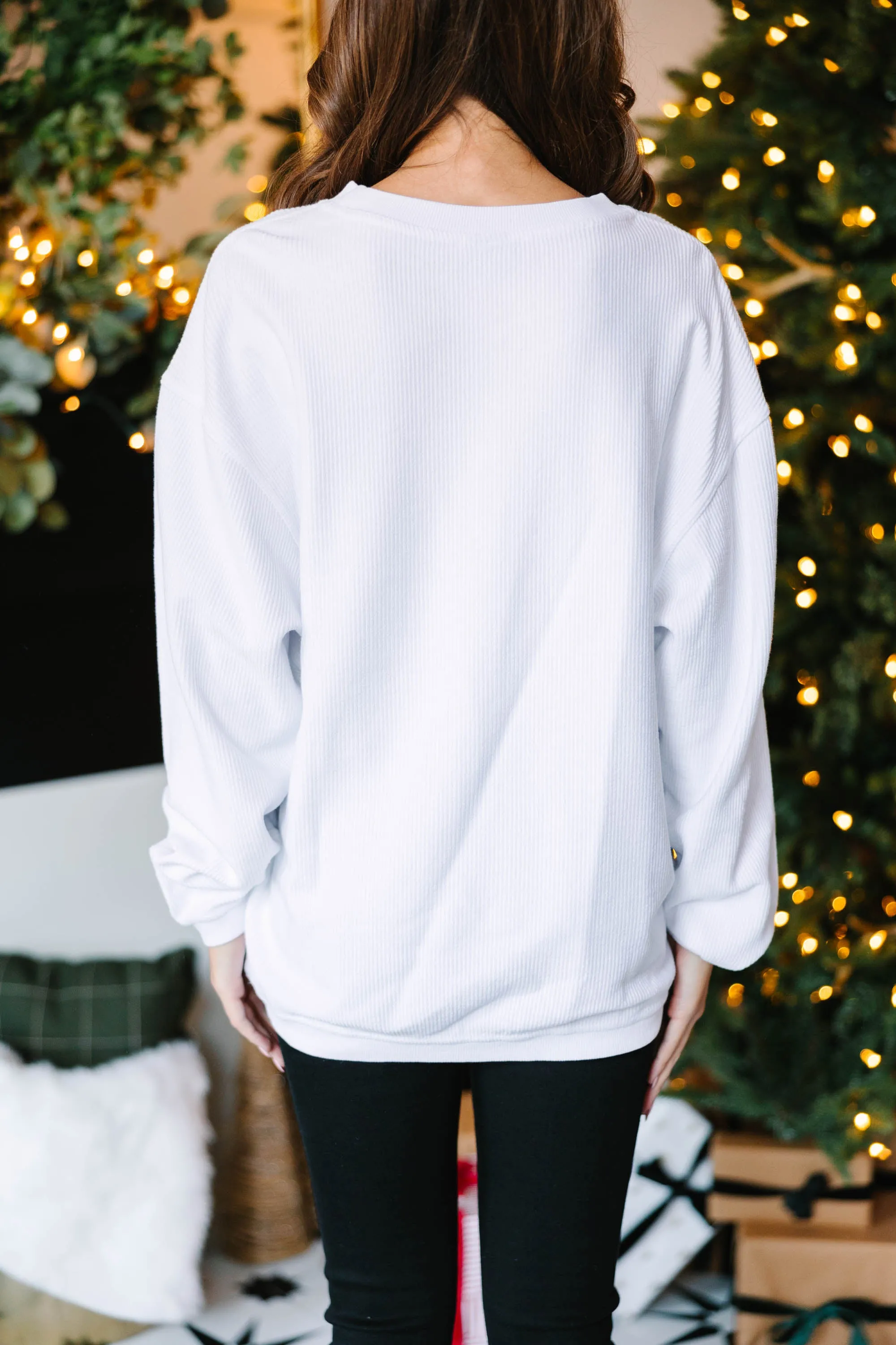 All I Want For Christmas White Graphic Corded Sweatshirt
