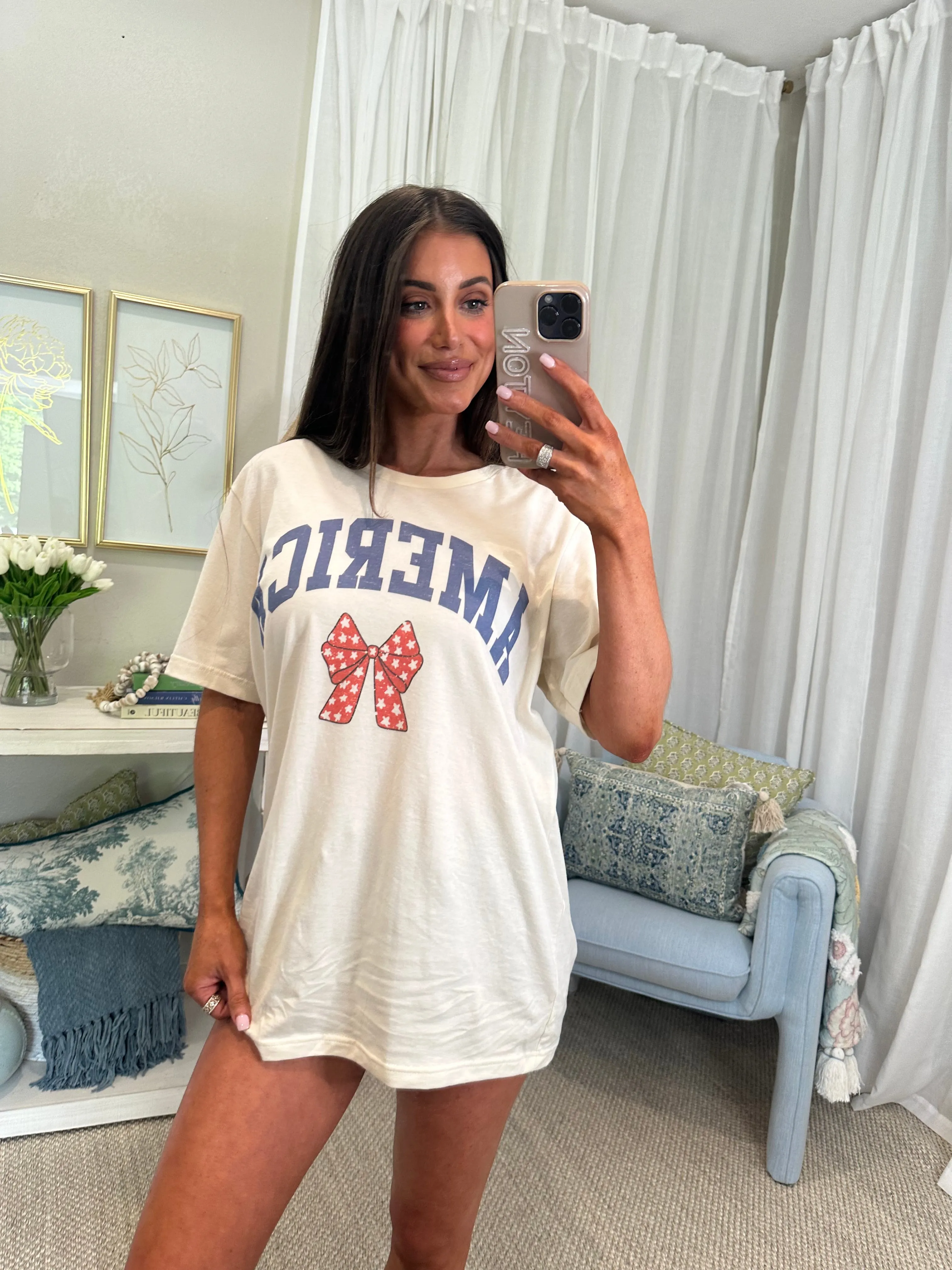 America Bow Tee-Ivory