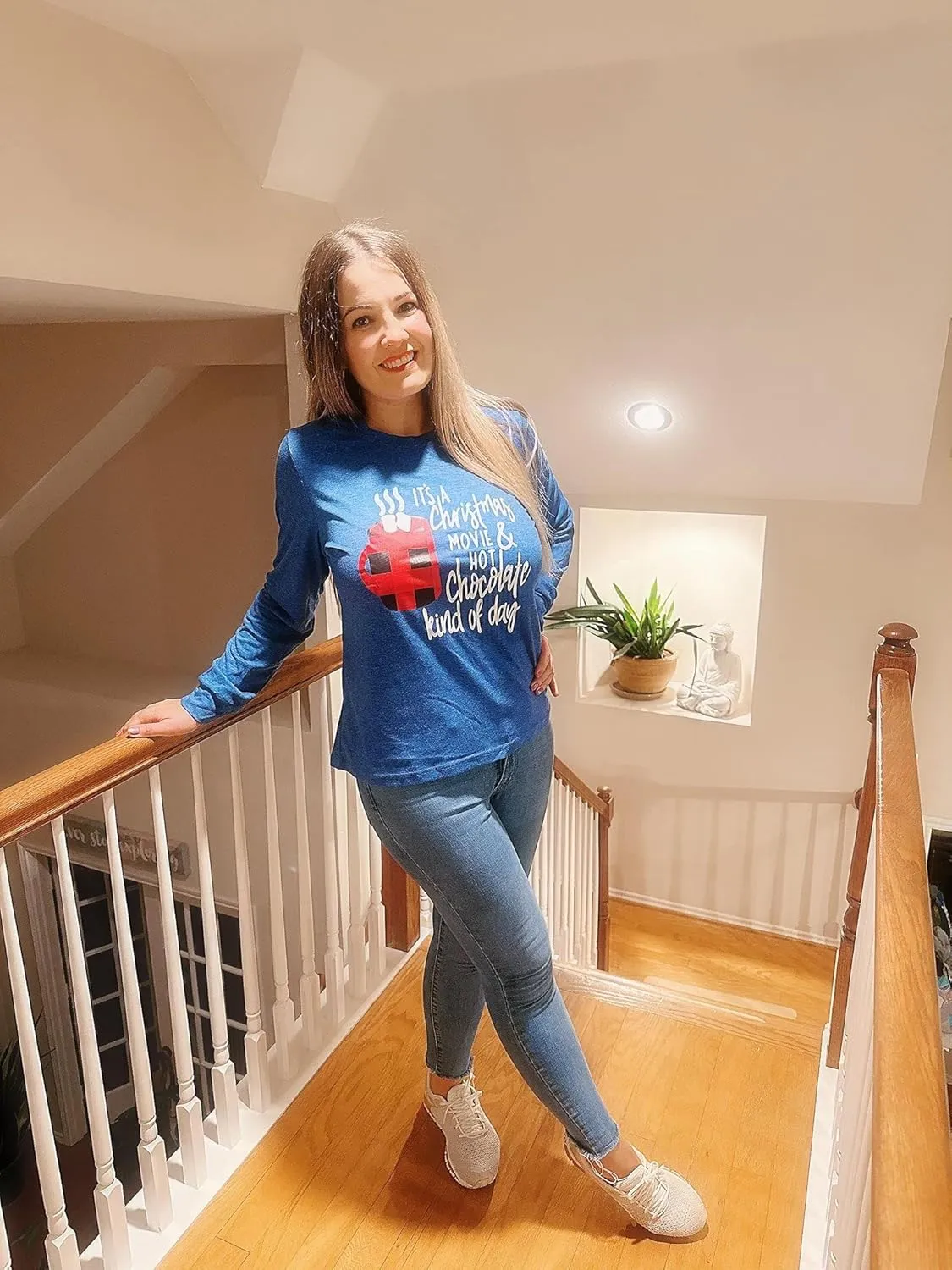 Anbech Womens Christmas Coffee Graphic Tshirt Merry Christmas Long Sleeve Vacation Tops