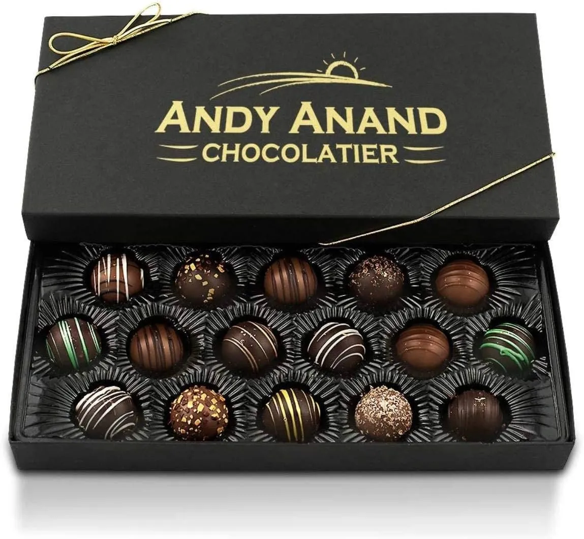 Andy Anand Artisan Dark Chocolate 24 Pc Handmade Truffles Delicious Decadent, Chocolate Truffles with Assorted Flavors - Delicious and Healthy