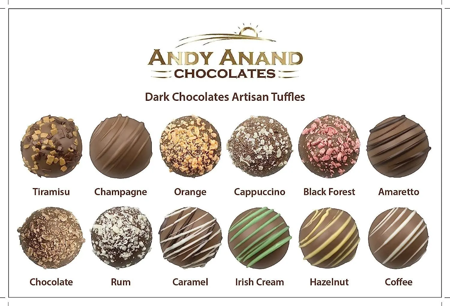 Andy Anand Artisan Dark Chocolate 24 Pc Handmade Truffles Delicious Decadent, Chocolate Truffles with Assorted Flavors - Delicious and Healthy