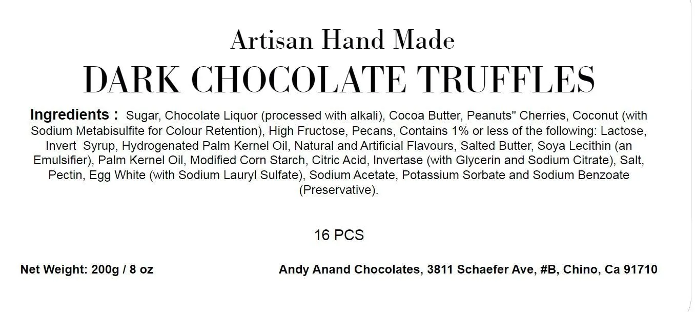 Andy Anand Artisan Dark Chocolate 24 Pc Handmade Truffles Delicious Decadent, Chocolate Truffles with Assorted Flavors - Delicious and Healthy