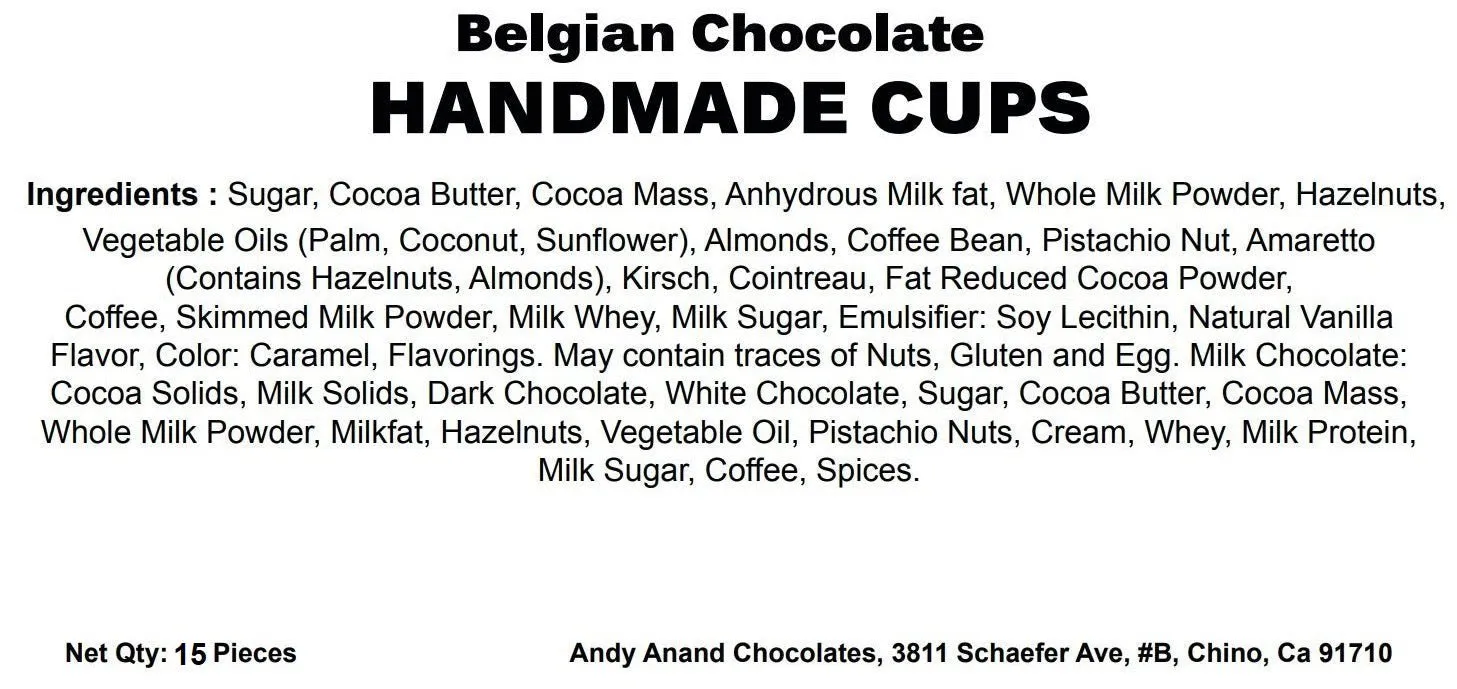 Andy Anand's 15 Pcs Belgian Chocolate Truffles & Praline Cups, Made with Freshest Cream, Fancy Imported Truffles Gift Box for Holiday Parties - Perfect for Any Occasion