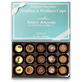 Andy Anand's 15 Pcs Belgian Chocolate Truffles & Praline Cups, Made with Freshest Cream, Fancy Imported Truffles Gift Box for Holiday Parties - Perfect for Any Occasion