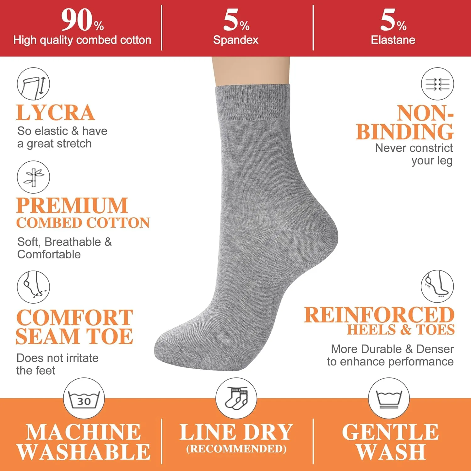 ATBITER Women's Thin Cotton Crew Socks - Soft Above Ankle Bootie Casual Dress Socks 6-Pairs With Gift Box