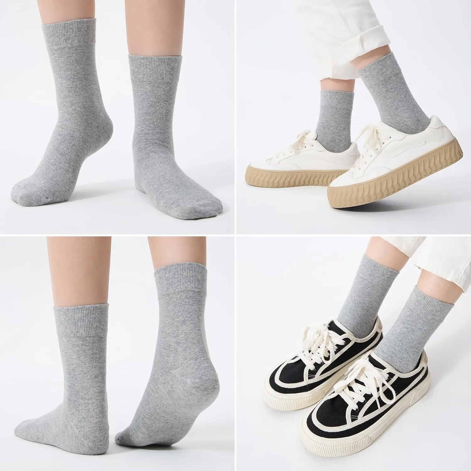 ATBITER Women's Thin Cotton Crew Socks - Soft Above Ankle Bootie Casual Dress Socks 6-Pairs With Gift Box