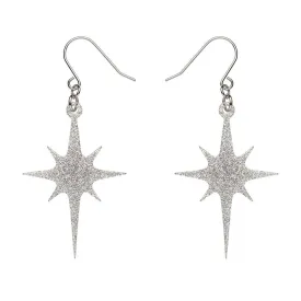 Atomic Star Glitter Drop Earring - Silver