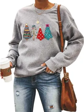 Barlver Women Christmas Fleece Sweaters Long Sleeve Fuzzy Sweatshirts Holiday Graphic Shirts