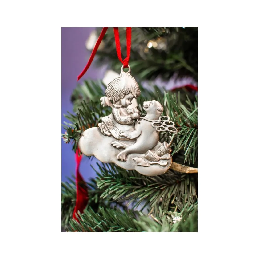 Big Blue Pewter Ocean Angel Christmas Tree Ornament