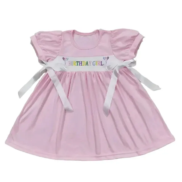 BIRTHDAY GIRL Bow Accent Adorable Pink Dress Kids to 8/9
