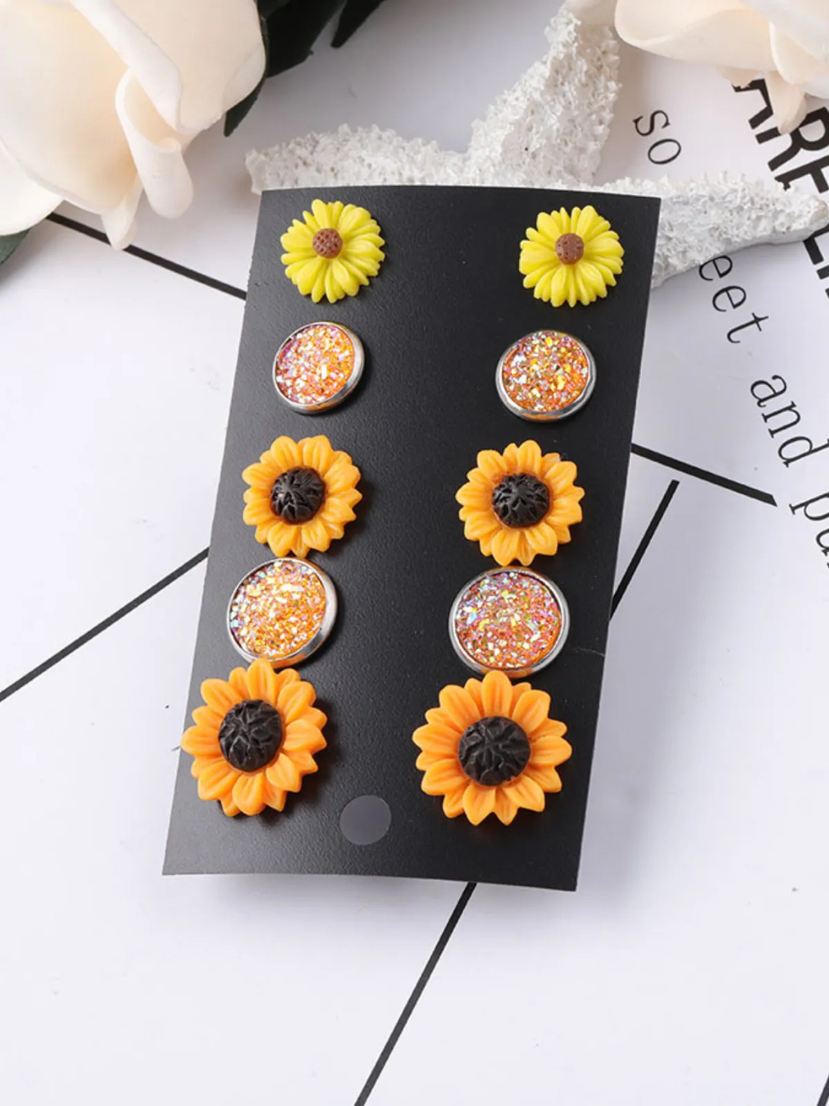 Bloom and Sparkle Acrylic Earrings 5-Piece Set