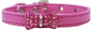 Bow-dacious Crystal Dog Leather Collar- Many Colors