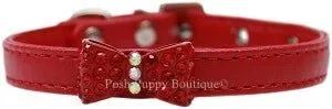 Bow-dacious Crystal Dog Leather Collar- Many Colors