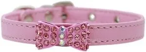 Bow-dacious Crystal Dog Leather Collar- Many Colors