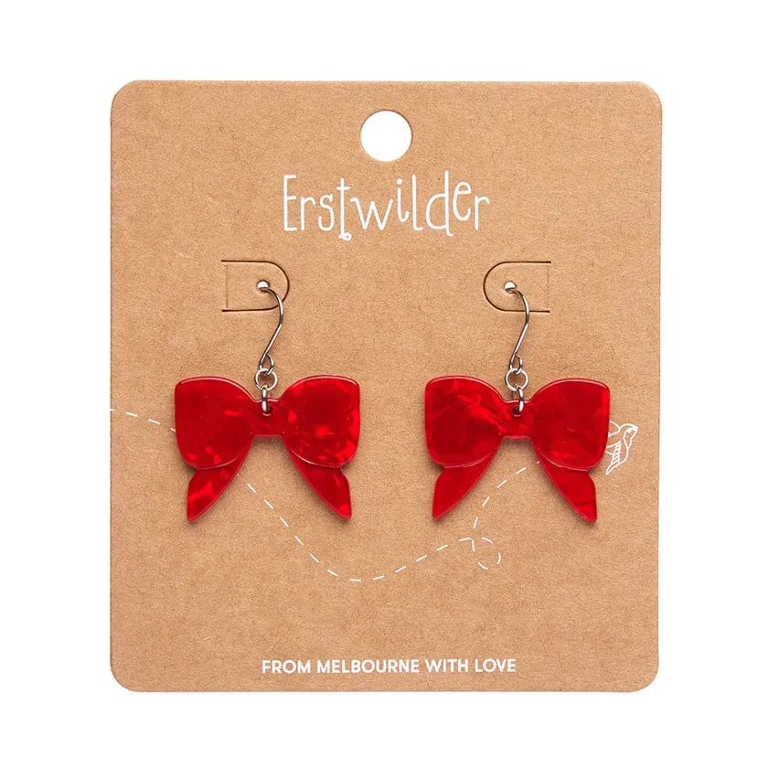 Bow Ripple Drop Earrings - Red