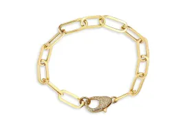 Bracelet 14kt Gold Paper Clip & Diamonds Big Lobster Clasp
