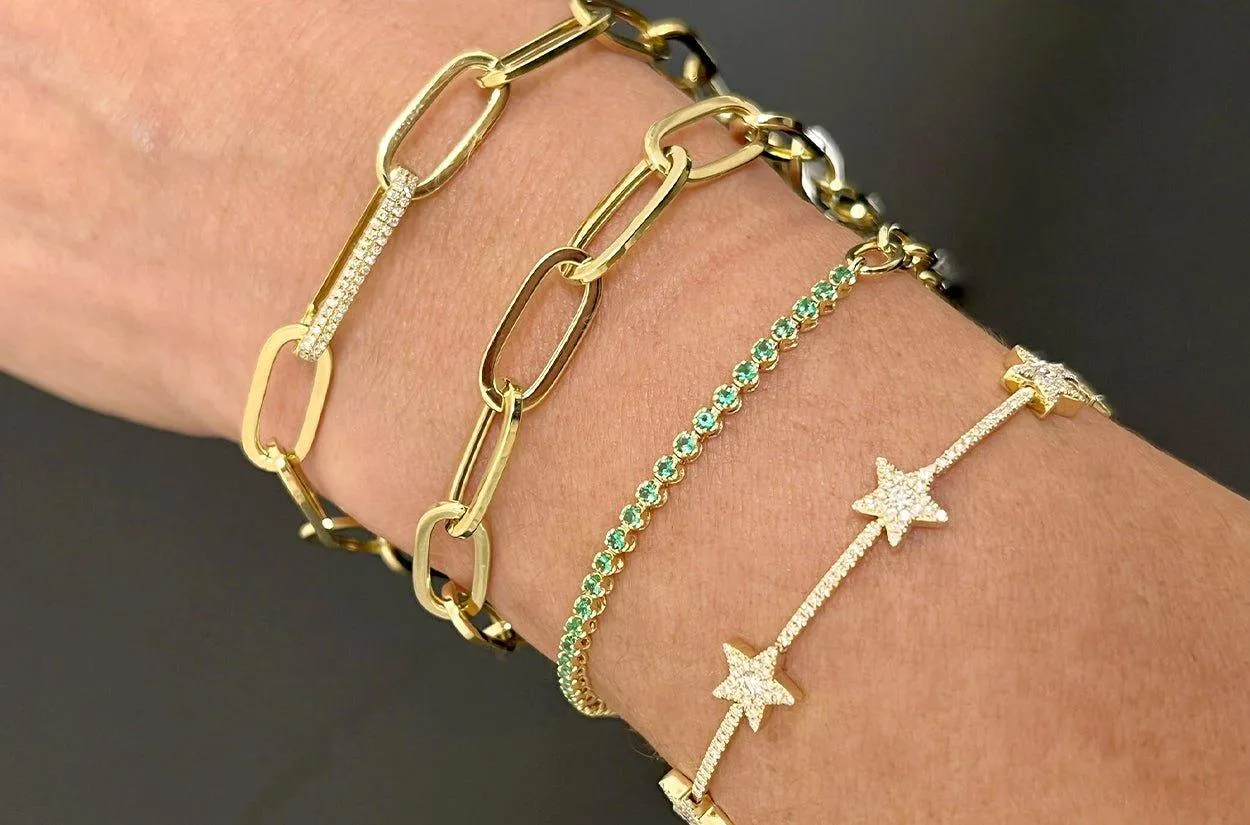 Bracelet 14kt Gold Paper Clip & Diamonds Big Lobster Clasp