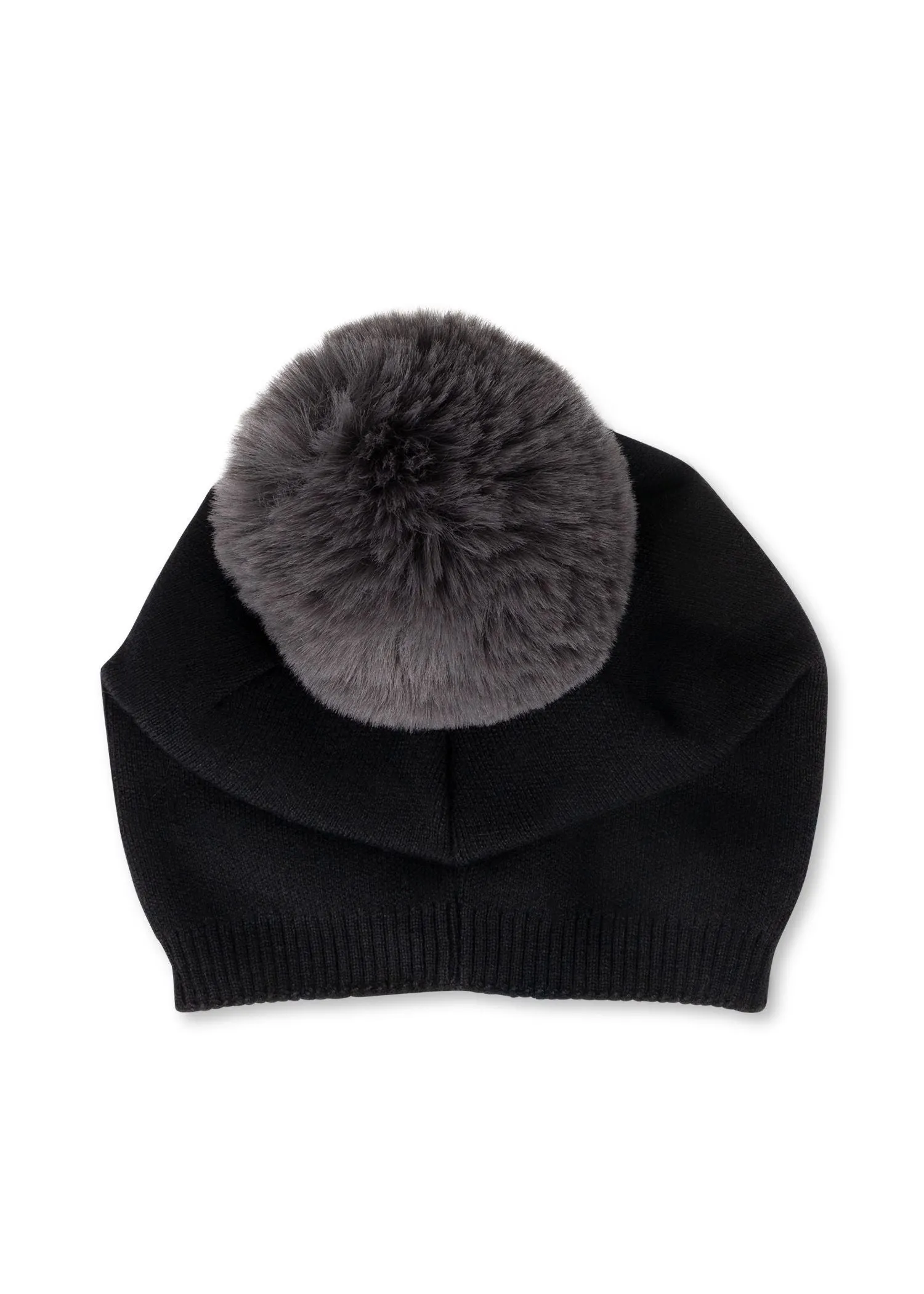 Brooklyn Beanie Black/ charcoal Faux Fur Pom