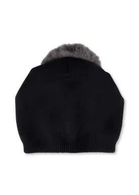 Brooklyn Beanie Black/ charcoal Faux Fur Pom