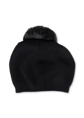 Brooklyn Beanie Black/Black Faux Fur Pom