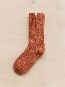 Cashmere and merino tipped socks in rust fleck