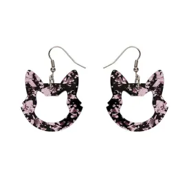 Cat Head Chunky Glitter Resin Drop Earrings - Pink