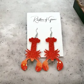 Catch the Cajun Vibe: Dazzling Red Glitter Crawfish Earrings!