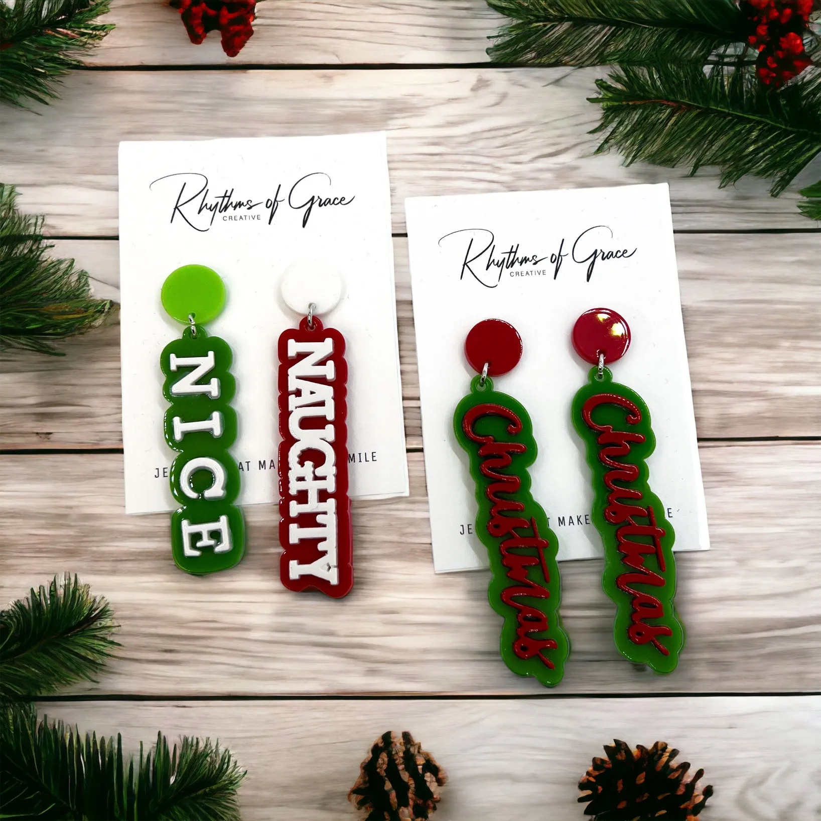 Christmas Earrings - Naughty or Nice, Red and Green Earrings