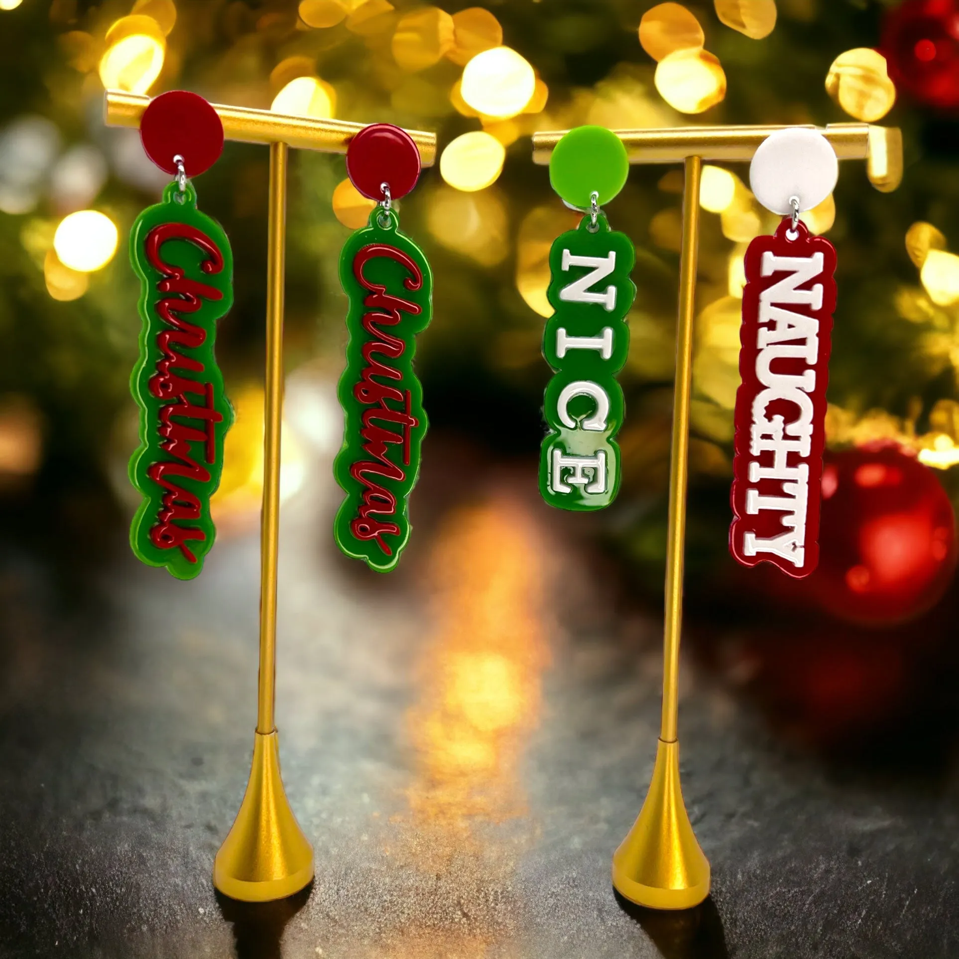 Christmas Earrings - Naughty or Nice, Red and Green Earrings